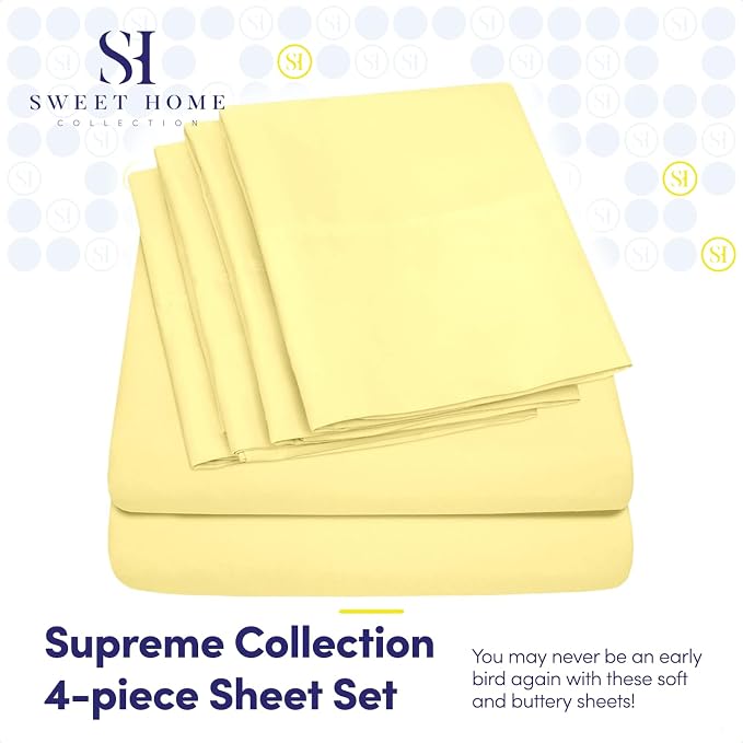6 Piece Bed Sheet Set, Pale Yellow - Image 2