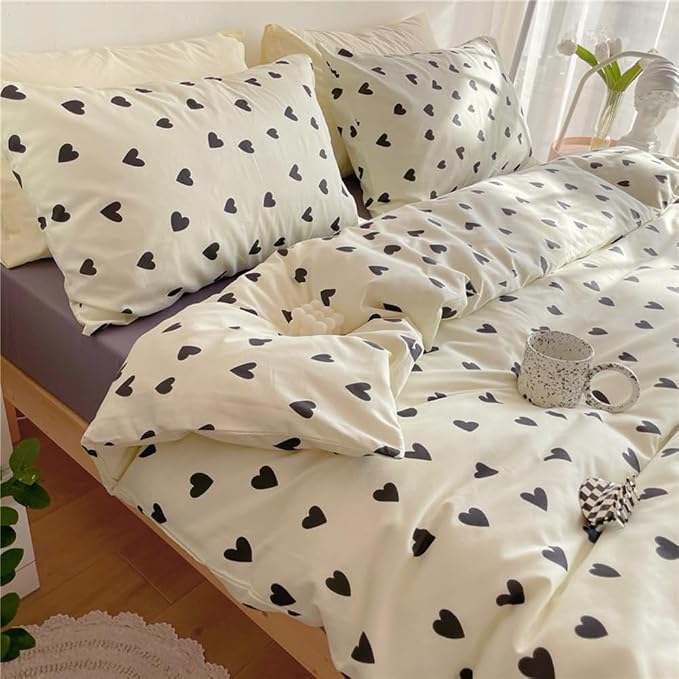 Nayoroom Black and White Heart Duvet Cover Full Size Black Hearts Printed on - Image 4