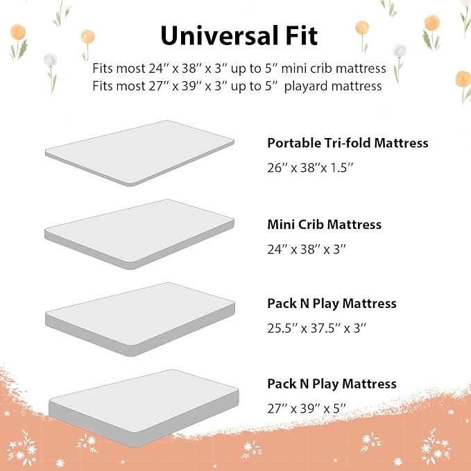 Baby Mini Crib Sheets Girl, Portable 38”x26” Pack and Play Sheets Fitted - Image 8