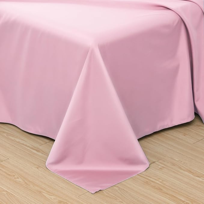 Toodou Silky Soft, Most Comfortable and Luxurious Pink Queen Flat Sheet is Made - Image 2