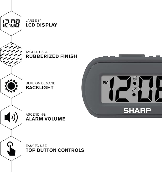 Sharp Digital Alarm Clock – Tactile Plastic Case - Image 4