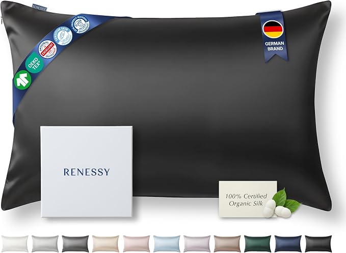 Premium Silk Pillowcase 100% Organic Mulberry Silk, 22 Momme, Grade 6A by RENESSY-GentlebyNature