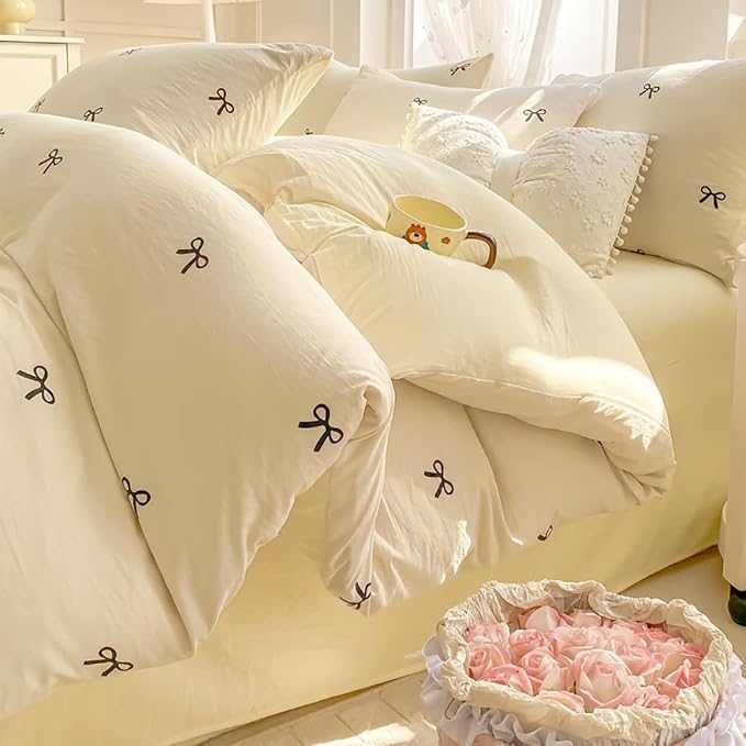 Nayoroom Bow Duvet Cover Queen Size Reversible Aesthetic Duvet Cover 3 Pieces - Image 3