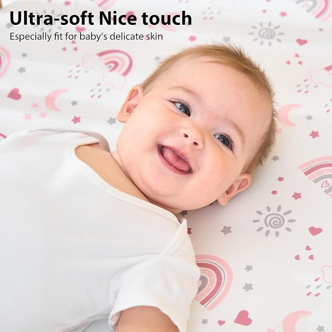 Baby Mini Crib Sheets Girl, Portable 38”x26” Pack and Play Sheets Fitted - Image 2