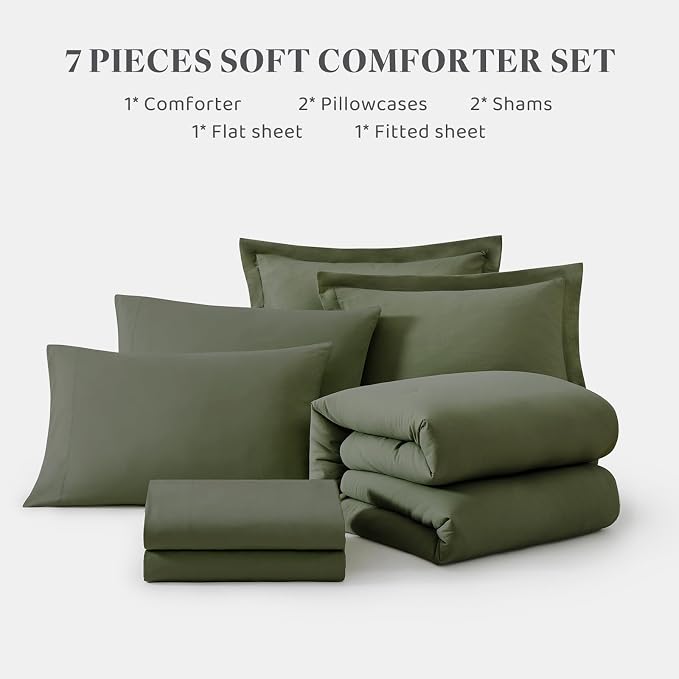 WRENSONGE Queen Comforter Set- 7 Pieces Soft Olive Green Bed in a Bag - Image 7