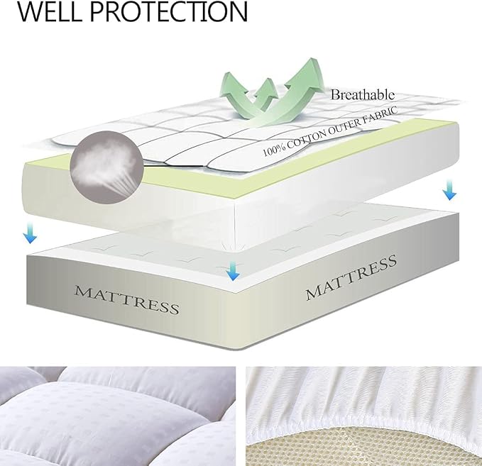 EASELAND King Size Mattress Pad Pillow Top Mattress Cover Quilted Fitted - Image 3