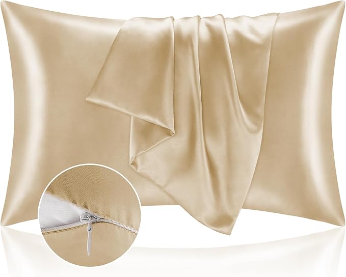 BEDELITE Satin Pillowcase with Zipper, Champagne Pillow Cases Queen Size Set of by BEDELITE