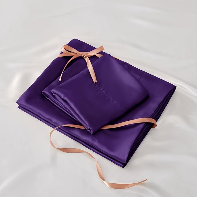 BEDELITE Satin Sheets Full Size Bed Set, Luxury Soft Plum Purple Sheets - Image 7