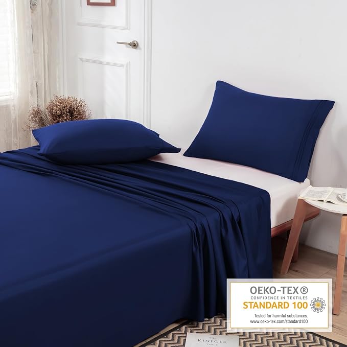 Lirex Navy Blue Twin Flat Sheet Only, Ultra Soft & Breathable Brushed 1800 - Image 4