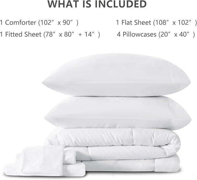CozyLux King Size Comforter Set White, 7 Pieces Bed in a Bag, All Season - Image 6