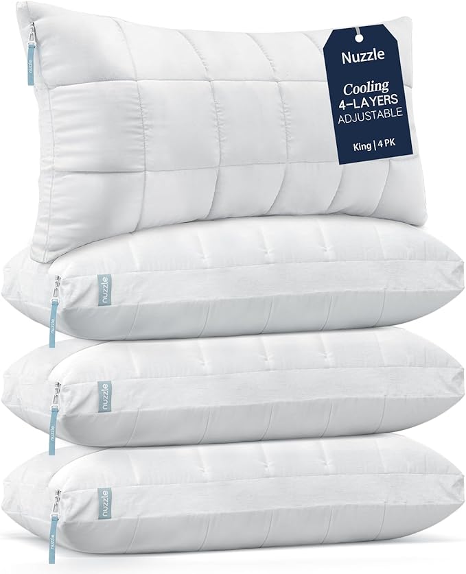 Nuzzle King Size Pillows Set of 4 Cooling Adjustable Pillows by Nuzzlepillow