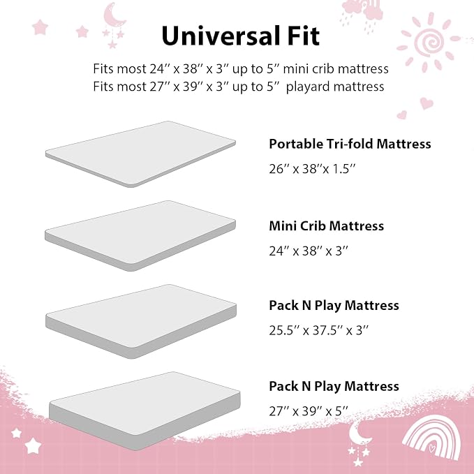 Baby Mini Crib Sheets Girl, Portable 38”x26” Pack and Play Sheets Fitted - Image 8