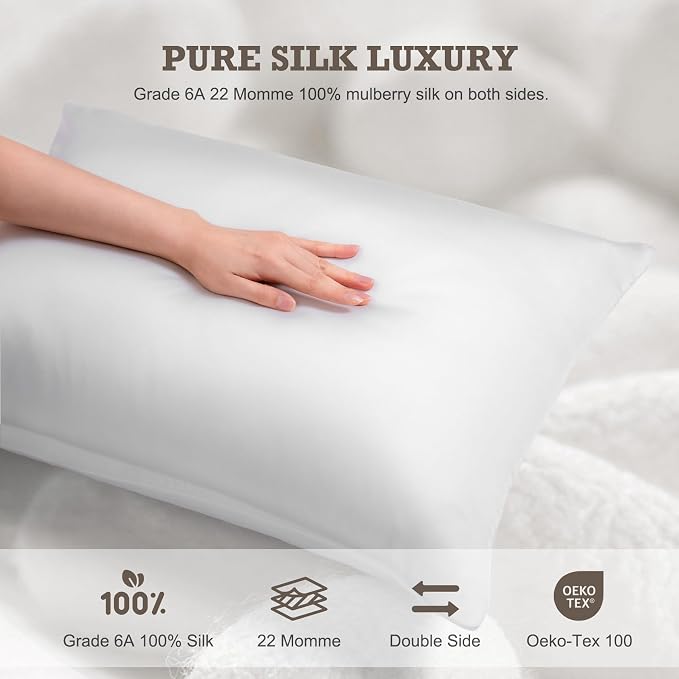 BPC 100% Mulberry Silk Pillowcases 2 Pack, Grade 6A ClimaSilk™ Silk Pillow - Image 2