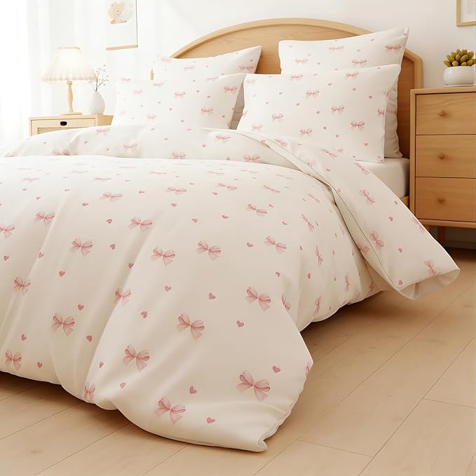 Nayoroom Pink Bow Duvet Cover Full Size Coquette Pink Heart Duvet Cover 3 - Image 4
