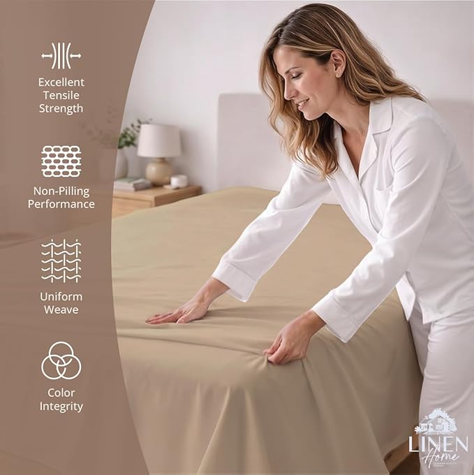 Linen Home 100% Cotton Percale 1 Flat Sheet, Queen Size - Image 2