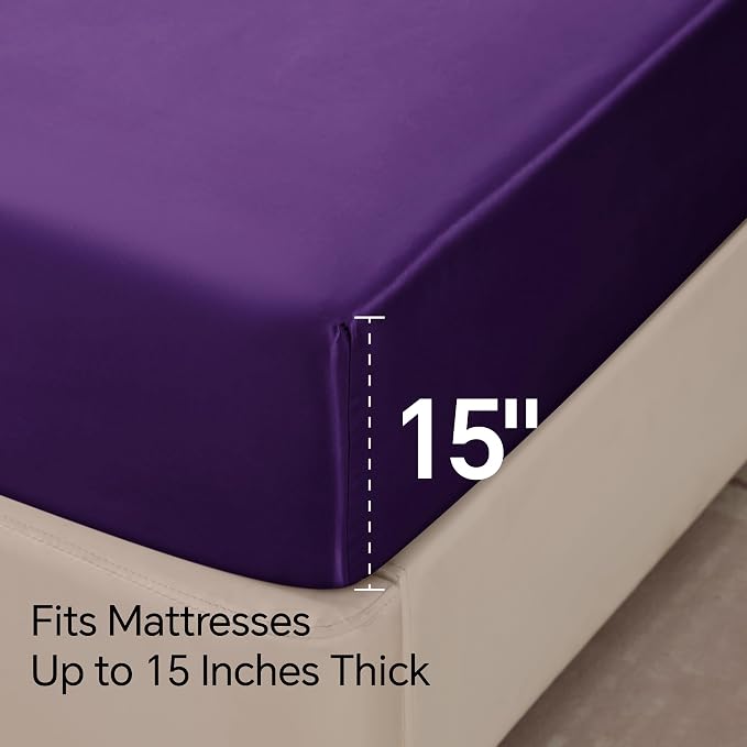 BEDELITE Satin Sheets Twin XL Size Bed Set, Luxury Soft Plum Purple Sheets - Image 6