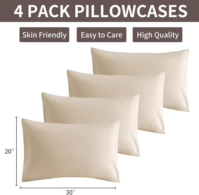 MINIPANDA Beige Pillow Cases Set of 4 Queen Size - Image 3