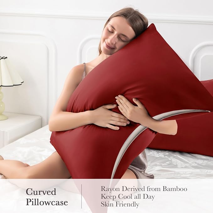 Curved Pillow Case King Size, Side Sleeper Pillow Cases Cover Cooling Rayon - Image 4