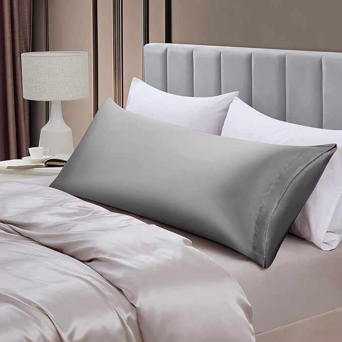 Aormenzy Satin Body Pillow Cover Set of 2, 20x54 Inches Silver Grey Case - Image 3