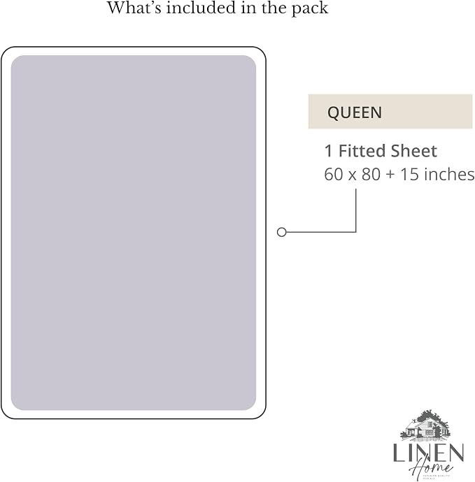 Linen Home 100% Cotton Percale Weave Fitted Sheet, Queen Size, Prelude Purple - Image 6
