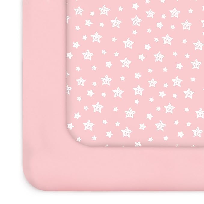 Pack and Play Sheets Girl, 2 Pack Mini Crib Sheets, Stretchy Playard Fitted by Moonsea