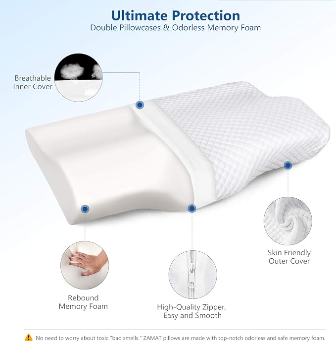 ZAMAT Memory Foam Pillow for Neck Pain Relief, Adjustable Orthopedic Ergonomic - Image 5