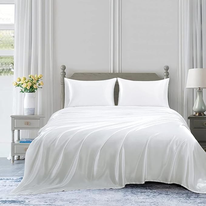 Homiest White Satin King Size Luxury Flat Sheet - Image 5