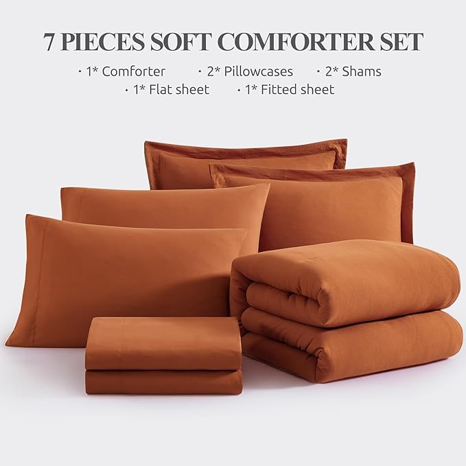 WRENSONGE Oversize King Size Comforter Sets, 7 Pieces Soft Burnt Orange Fall - Image 6