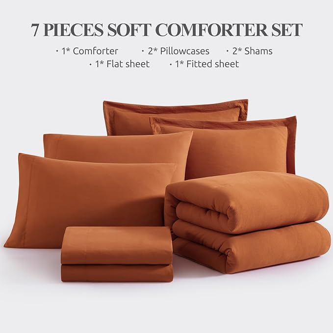 WRENSONGE Full Size Comforter Sets, 7 Pieces Soft Burnt Orange Fall Bed in a Bag - Image 7