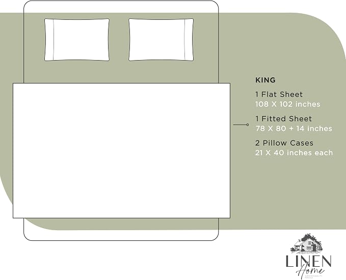 Linen Home 100% Cotton Percale Sheets King Size, Deep Pocket, 4 Pieces Set - Image 6