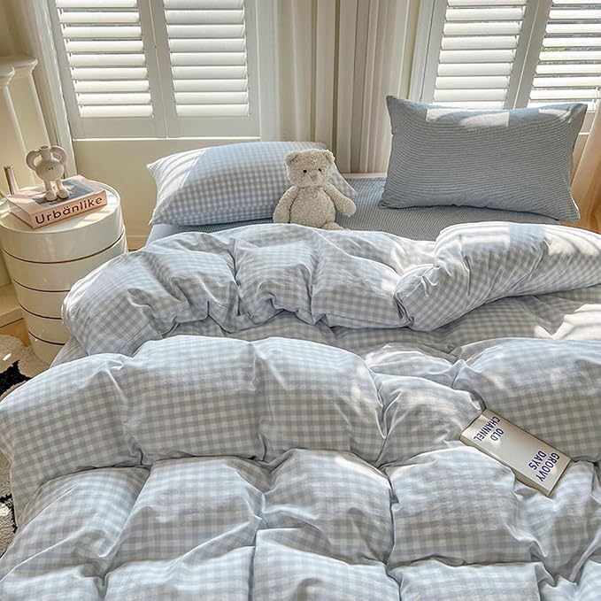 Nayoroom Gingham Duvet Cover Full Size Blue White Plaid Checkered Comforter - Image 3