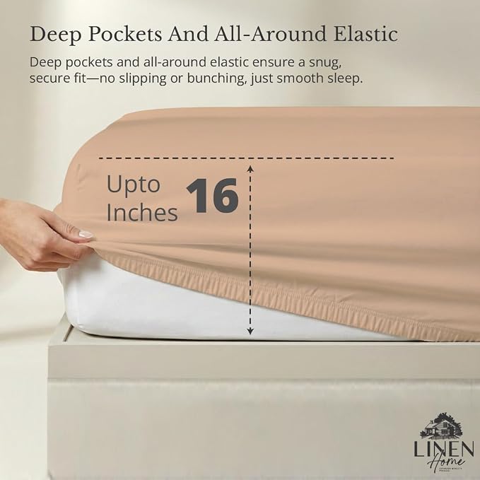 Linen Home 100% Cotton Percale Weave Fitted Sheet, King Size, Brushed Rose - Image 2