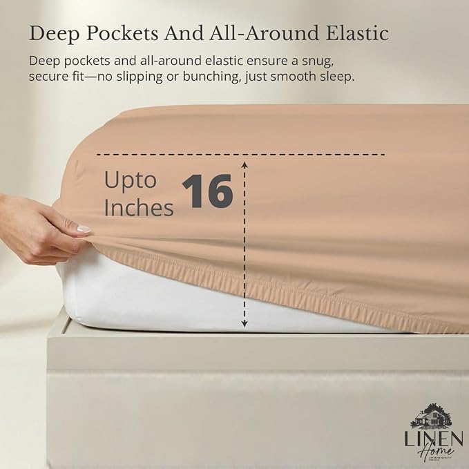 Linen Home 100% Cotton Percale Weave Fitted Sheet, Twin Size, Brushed Rose - Image 2
