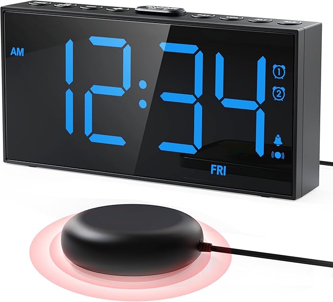 Vibrating Alarm Clock for Heavy Sleepers – Loud Bed Shaker, Dual Alarms by PPLEE