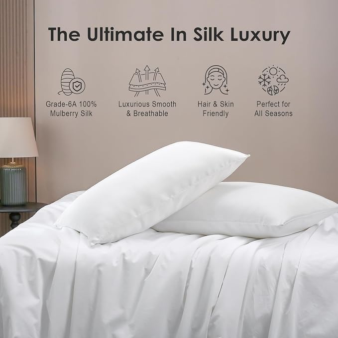 Cobnom Pure Mulberry Silk Pillowcases Set of 2, Queen Size - Image 2