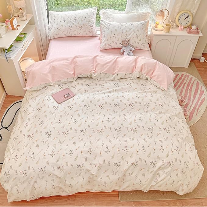 Nayoroom Floral Duvet Cover Full Size Girls Pink White Botanical Flower - Image 3