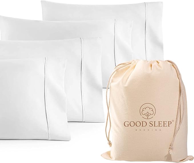 1000 TC White King Pillowcases Set of 4 100% Egyptian Cotton Pillow Cases by GoodSleepBedding