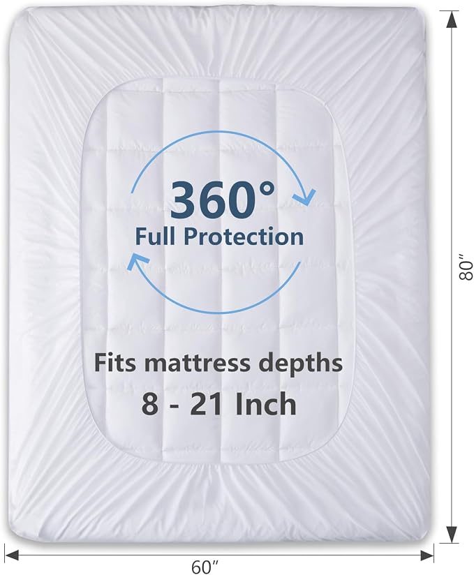 CozyLux Queen Size Mattress Pad Pillow Top Cotton Cooling Mattress Topper 8-21" - Image 4