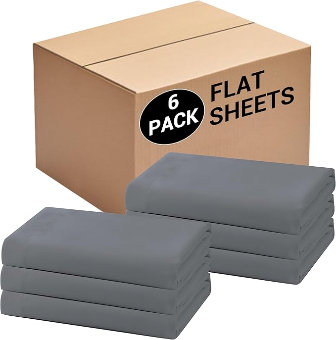 Bulk King Flat Sheets Only, 6 Pack Quick Sort Top Bed Sheet, Color-Coded Label by Culve