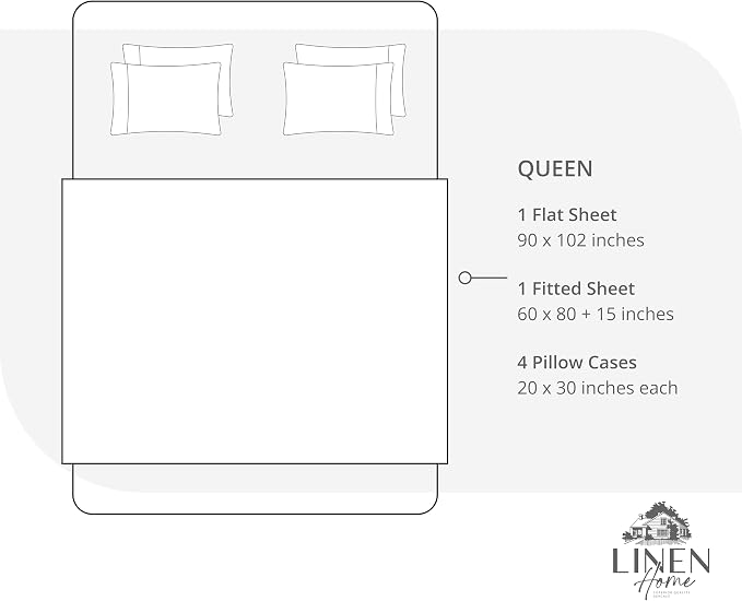 Linen Home 100% Cotton Percale Sheet Set, Queen Size, Deep Pocket, 6 Pieces Set - Image 6