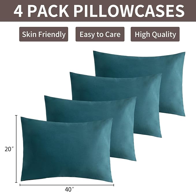 MINIPANDA Blue-Green King Size Pillow Cases Set of 4 - Image 3