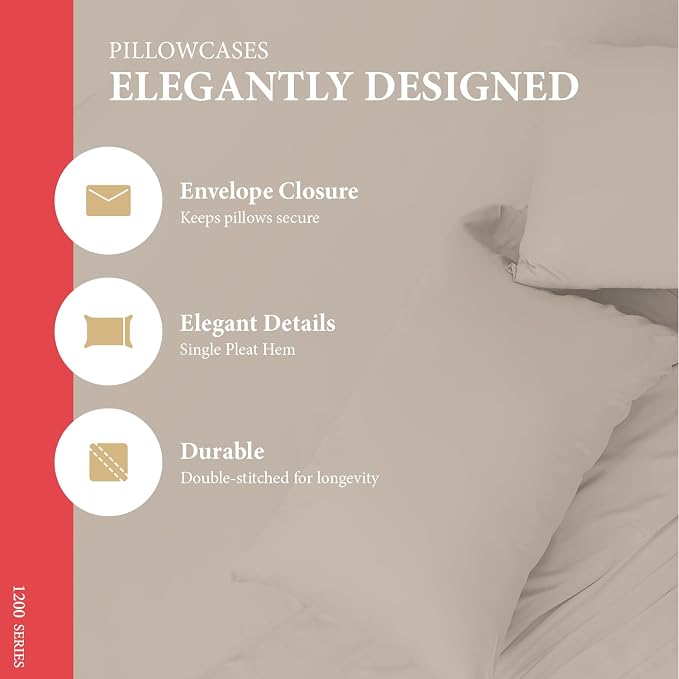 100% Egyptian Cotton Pillow Cases Standard/Queen Size Set of 2 - Image 4