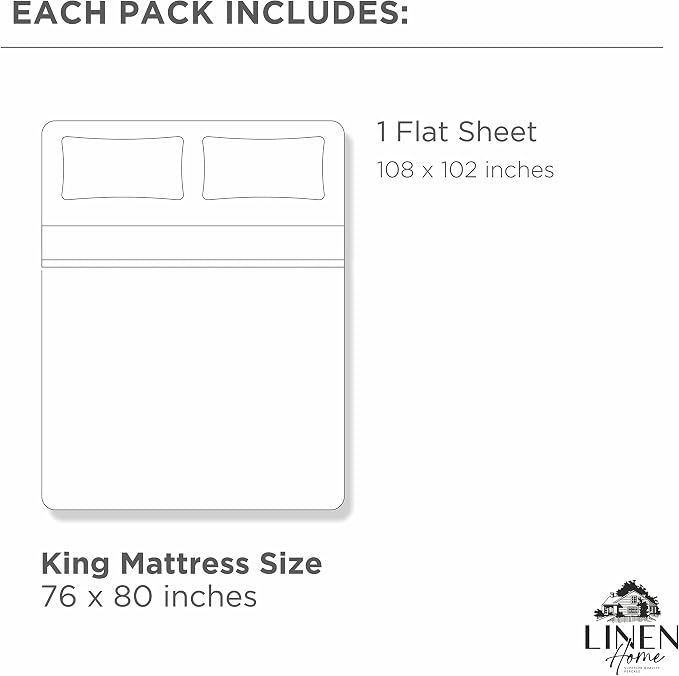 Linen Home 100% Cotton Percale 1 Flat Sheet, King Size - Image 8