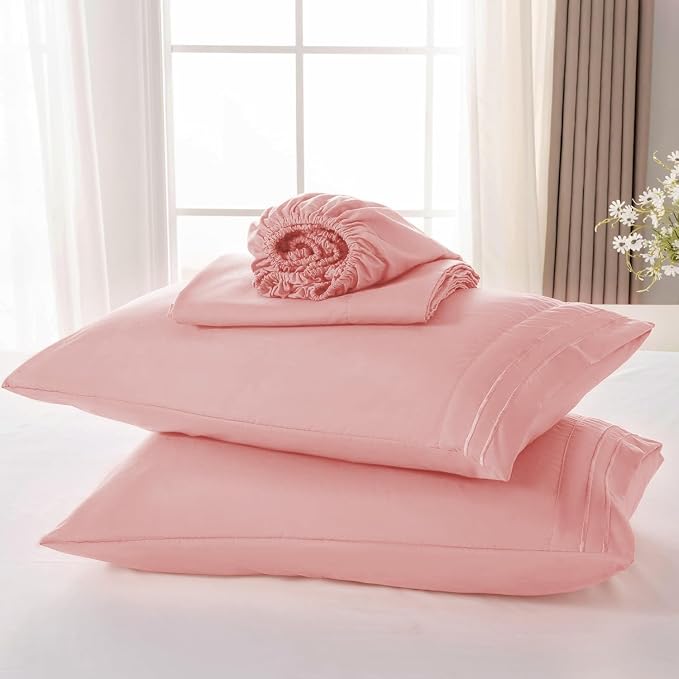 ROSE&RISY Pink Full Sheet Set, 4 Pieces Soft Bedding Full Sheet Set, Breathable - Image 7