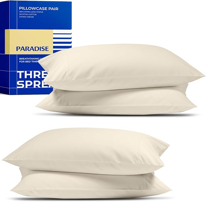 Thread Spread 100% Egyptian Cotton Pillow Cases Queen Size Set of 4 by THREADSPREAD