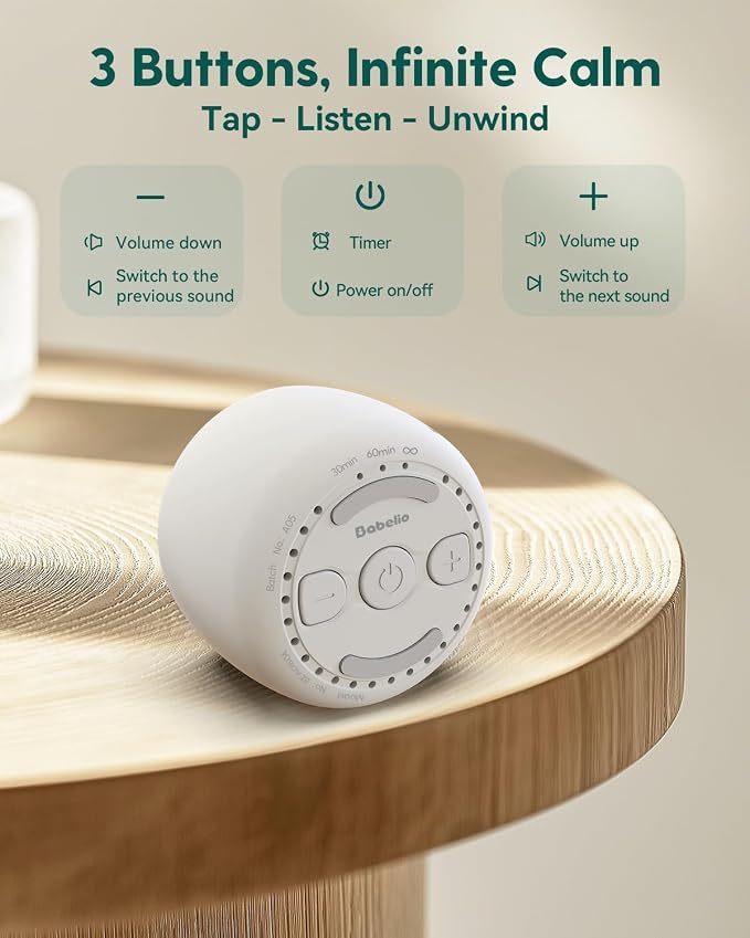 Babelio Portable White Noise Machine + Travel Case in Grey, - Image 7