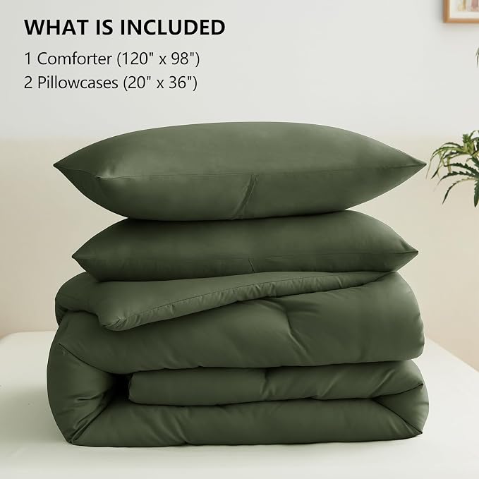 CozyLux Oversized King Comforter Set Olive Green, 3 Pieces 120x98 Solid - Image 6