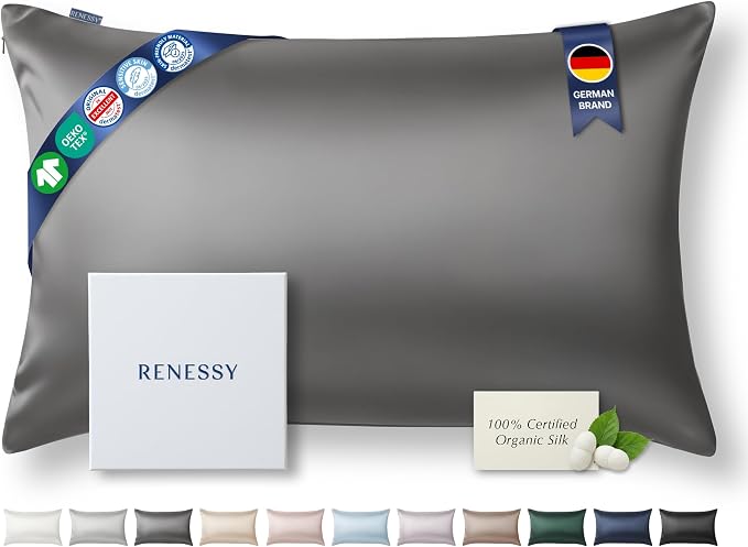 Premium Silk Pillowcase 100% Organic Mulberry Silk, 22 Momme, Grade 6A by RENESSY-GentlebyNature