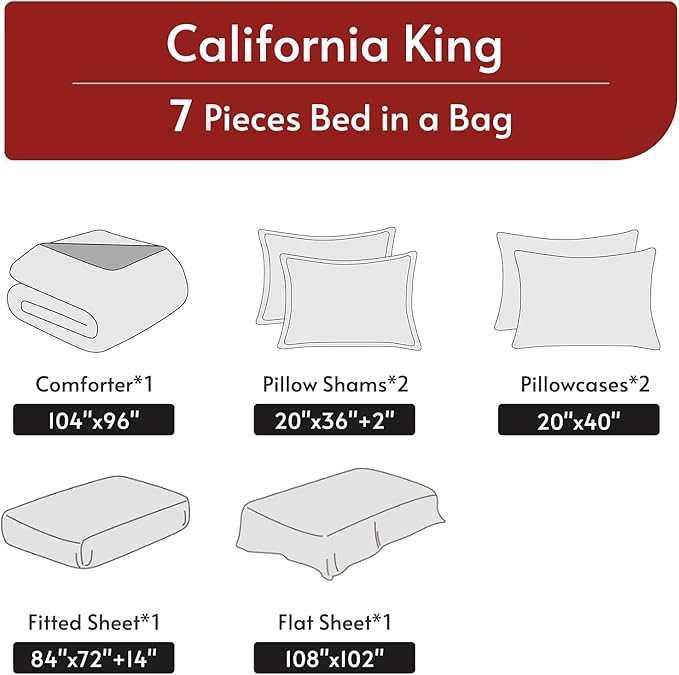 MUXHOMO 7 Pieces California King Comforter Set, Reversible Bed in a Bag Cal - Image 5