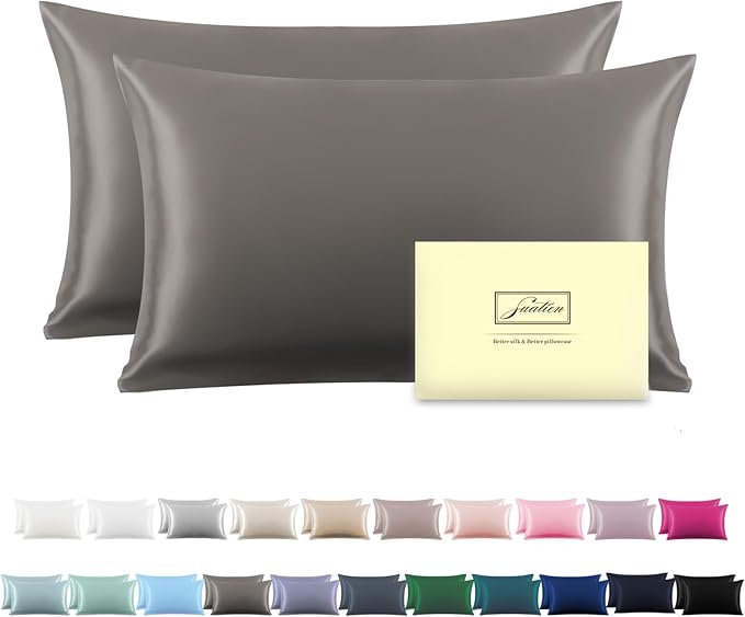 Silk Pillow Cases 2 Pack, Soft Breathable and Sliky Queen Size Pillow Cases Set by Suatien